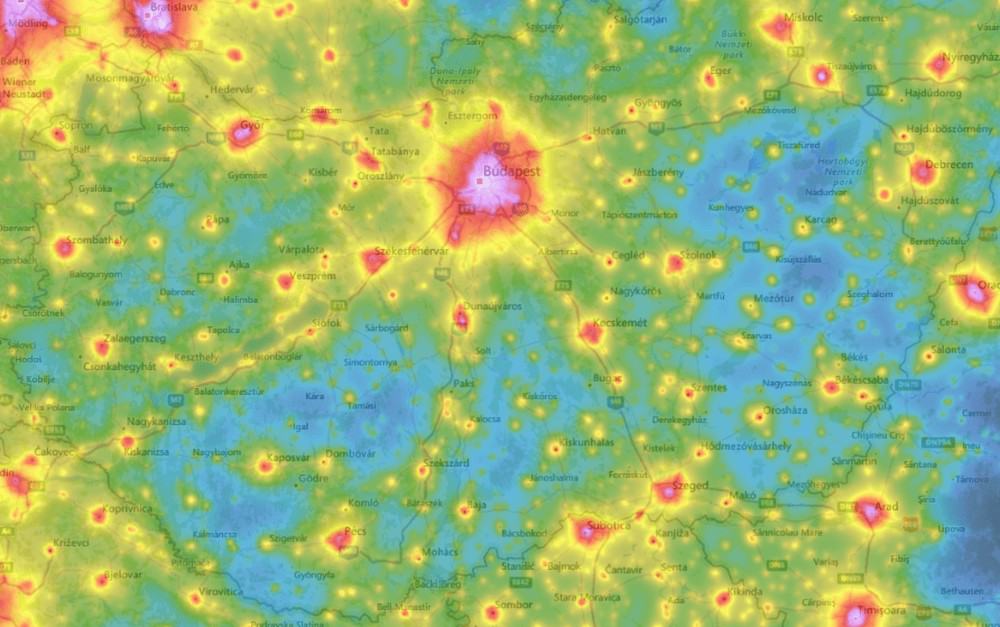 fényszennyezés térkép Magyarországon